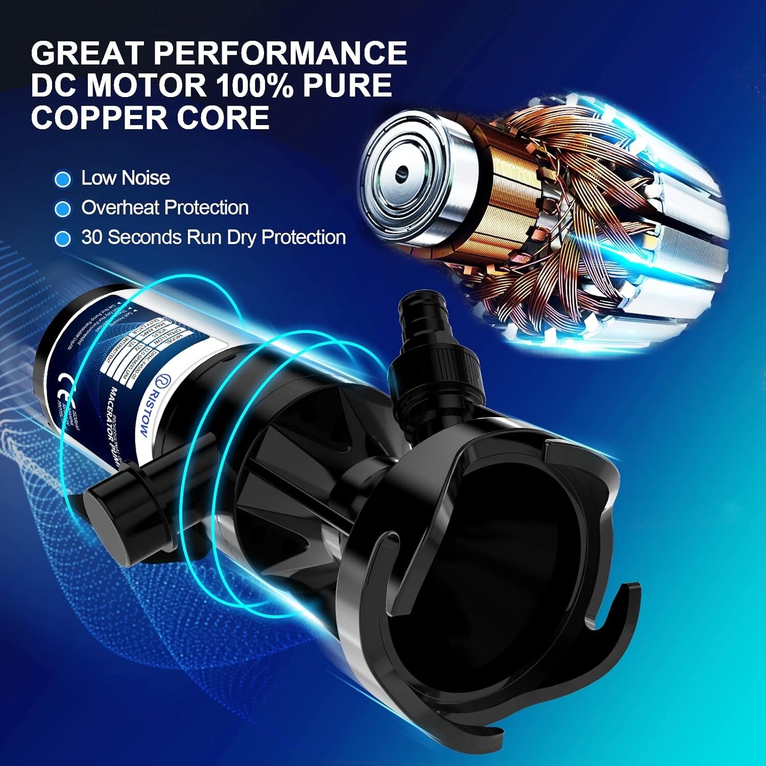 Portable 12V Macerator Pump with Quick-Release Garden Hose for Waste Disposal