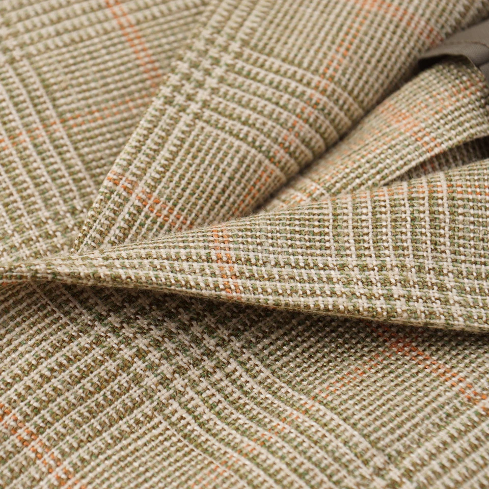 NUEVO CON ETIQUETAS $2395 BELVEST Abrigo Deportivo Verde-Naranja Glen Check Lana-Seda-Lino 40 R Foto 3 de 4