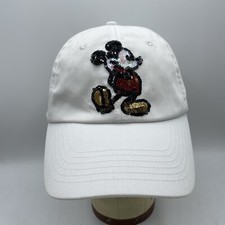 Mickey Mouse Hat Adult Strapback Disney Parks White Baseball Dad Cap Sequins