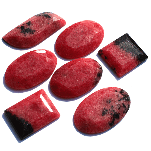 424 Cts ~ 7 Pcs Natural Rhodonite Top Grade 27mm-44mm Faceted Cut Gemstones Lot - Picture 6 of 10