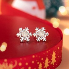 Charming 925 Sterling Silver Snowflake For Woman Crystal Pierced Earring