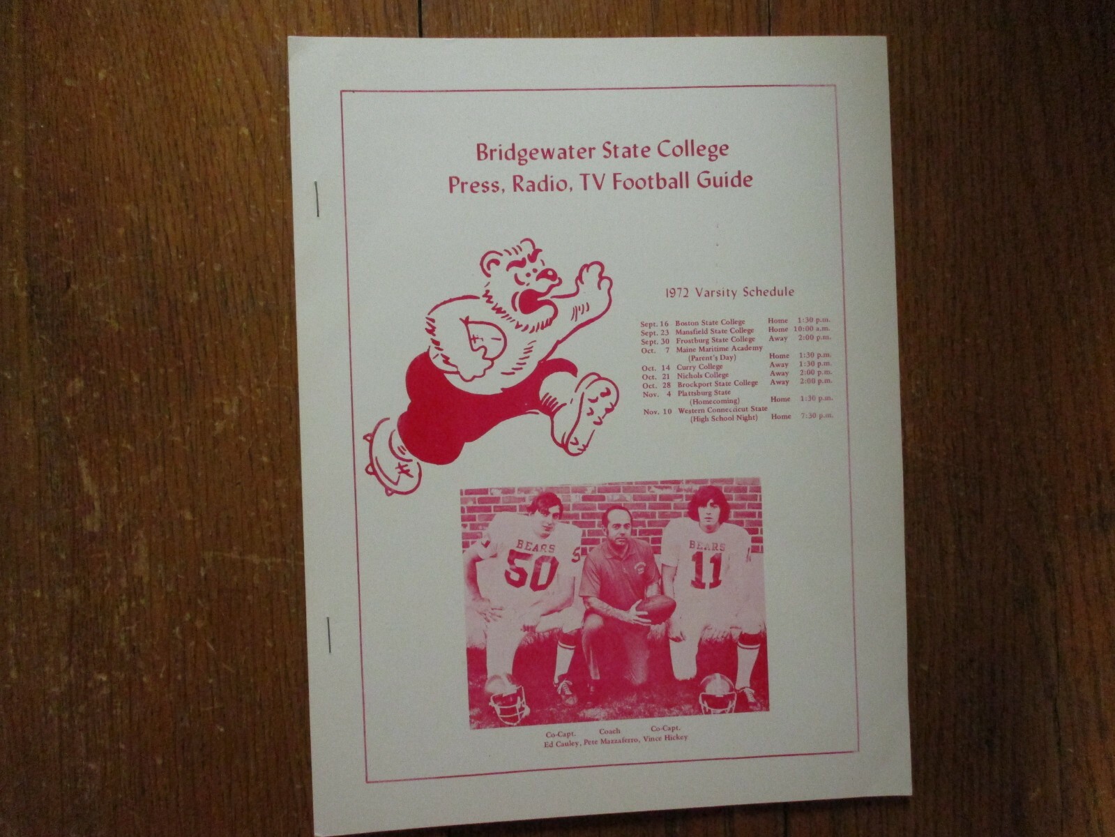 1972 BRIDGEWATER STATE College Football Guide (w/PETE MAZZAFERRO/VINCE  HICKEY) | eBay