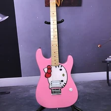 Factory customization electric guitar Hello cat S T pink color SQ in stock