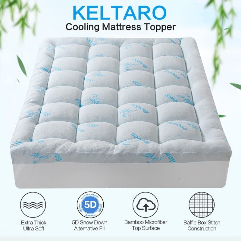 Extra Thick Bamboo Mattress Topper Cooling Matress Pad Fitted Deep
