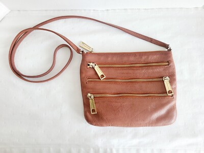 Rebecca Minkoff Tan Leather Cross Body Clutch Zipper Purse Mini