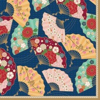 20 Servietten Kyoto Asiatische Natur Blumen FäCher Blau Gold Rot Deko 33X33Cm
