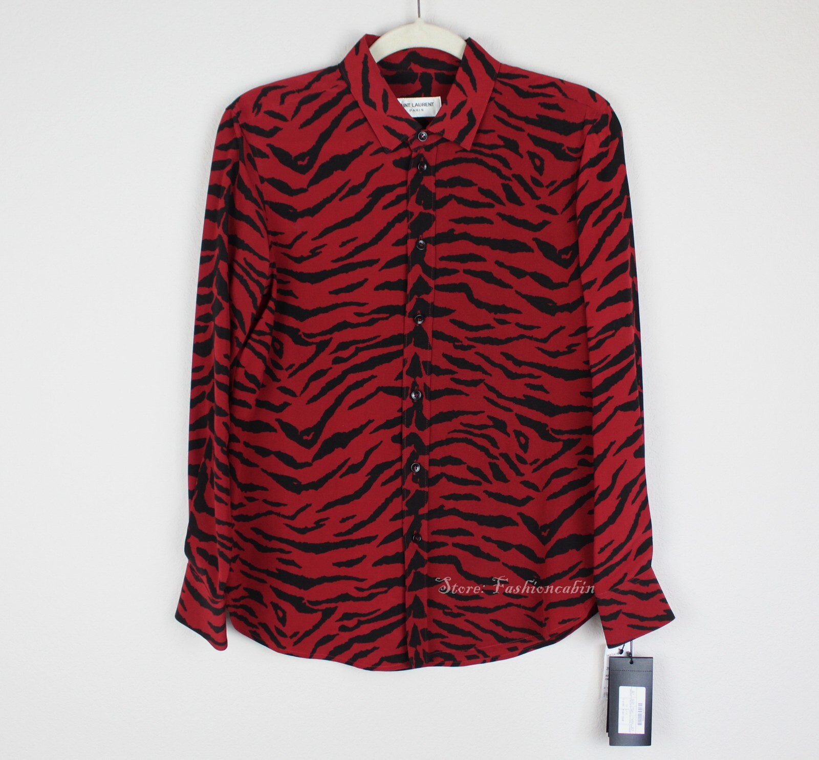 NUOVO SAINT LAURENT Blusa Zebra in Seta Top per Lavoro Eventi e Notte Fuori FR 38 US 6