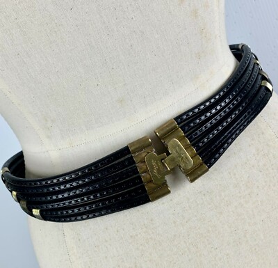 1970s Sultanija Florence Italy Black Leather Belt 1970s Sultanija Florence Italy Black Leather Belt Wide Cords  main image 3