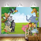 Cartoon Jungle Animals Theme Backdrop Kids Birthday Cake Table Background 5x3FT