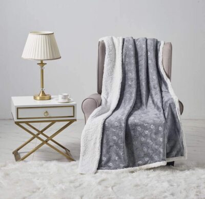 Louvre Sherpa Throw Blanket Fleece Snuggle Warm Throw for Chair, Sofa 50''x60''
