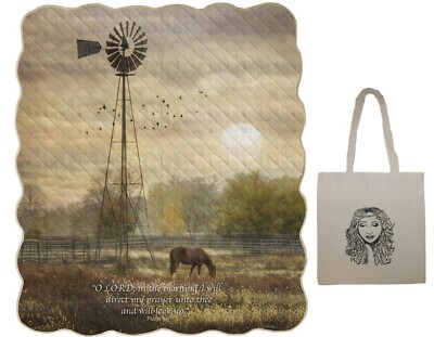O'Lord in the Morning Inspirational Quilt and Angel Tote Bundle Set 50'' x 60''