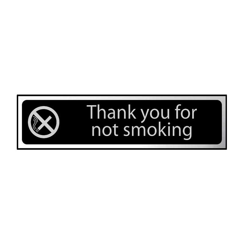 Black/Chrome Effect Thank You For Not Smoking Sign Self-Adhesive PVC 200mm x50mm