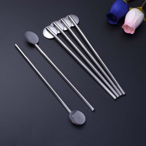 6 Pcs/Pack Straws Stirrer Stainless Steel Spoon Drink Straw Set
