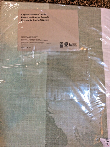 Rideau de douche coton capsule West Elm 72x74 neuf avec étiquette bleu eau douce MCM NEUF AVEC ÉTIQUETTE !