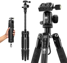 Carbon Fiber Travel Tripod - Lightweight 55.1" Compact Tripod with 360° Panorama
