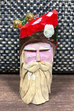Santa Claus Hand Carved Christmas Ornament Painted Whittled Wood Folk Art OOAK