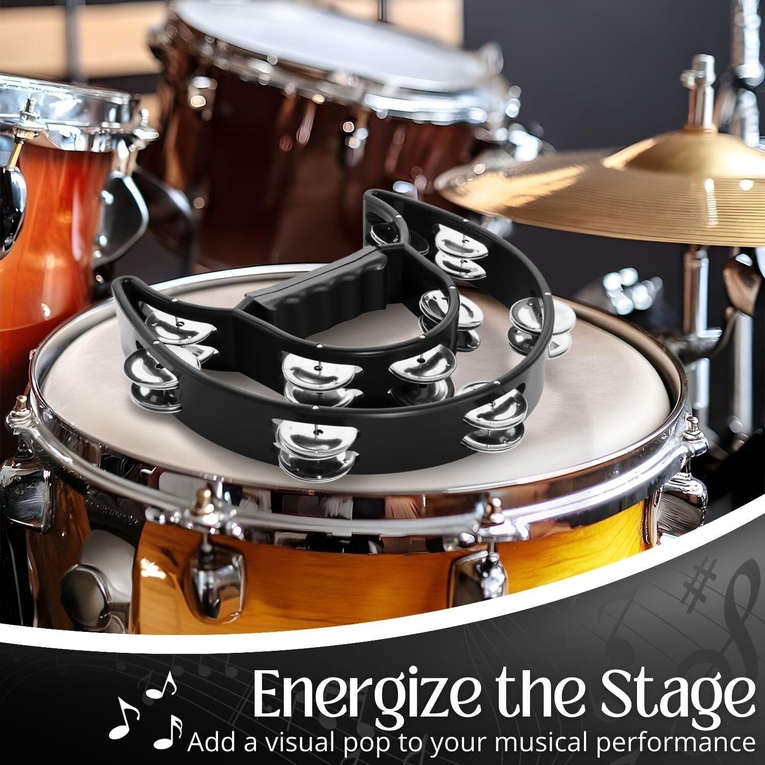 Pandereta de doble hilera, sonajas metálicas, percusión manual pandereta. neuvo.