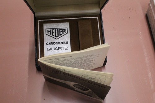scatola originale heuer chronosplit dell'epoca con istruzioni e garanzia nuovi