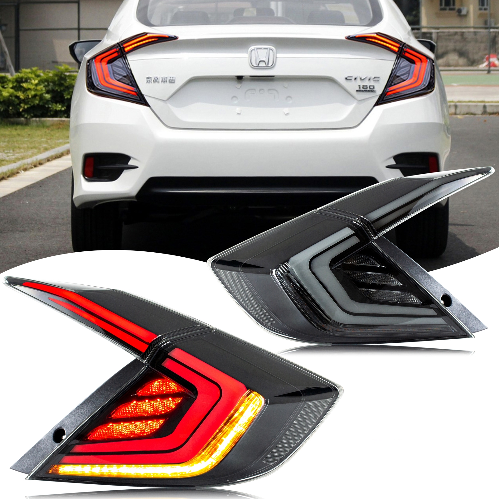 LED Clear Tail Lights for Honda Civic Sedan 20162021 Sequential Rear
