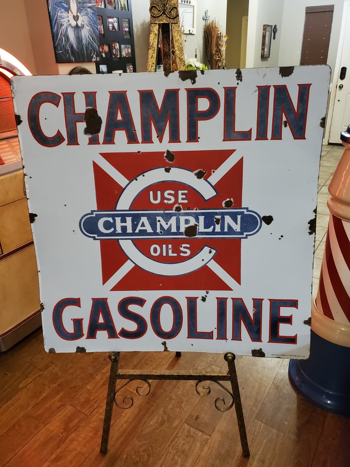 Champlin Motor Oil Porcelain Advertising Sign Enid Oklahoma Refining