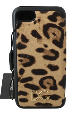 DOLCE & GABBANA Phone Case Front Cover Brown Leopard DG Logo iPhone 7 RRP $400