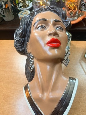 Vintage, Hand-Painted, Plaster/Ceramic African American Woman/Lady Wall Art