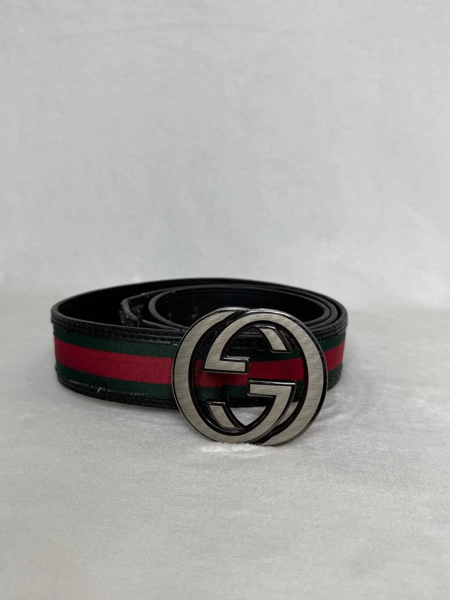 Black Belt with Red & Green Stripe and Black Logo Buckle Authentic Gucci Web Green/Red Canvas Silver Interlocking G  main image 4