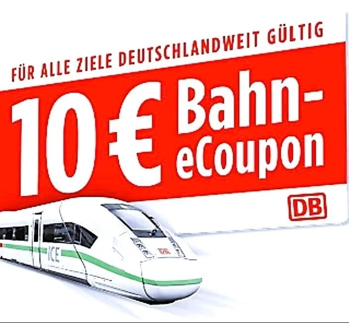 1x Gutschein für 10€ für die Deutsche Bahn ab MBW 29,99 € bis zum 15.12.2025