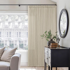 Beige Linen Pinch Pleated Curtains 96" Long, Light Filtering, 2 Panels