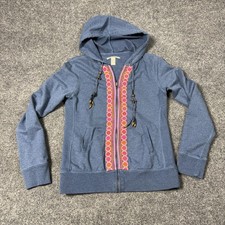 Lucky Brand Hoodie Womens Medium Blue Beaded Embroidered Full Zip Sweatshirt