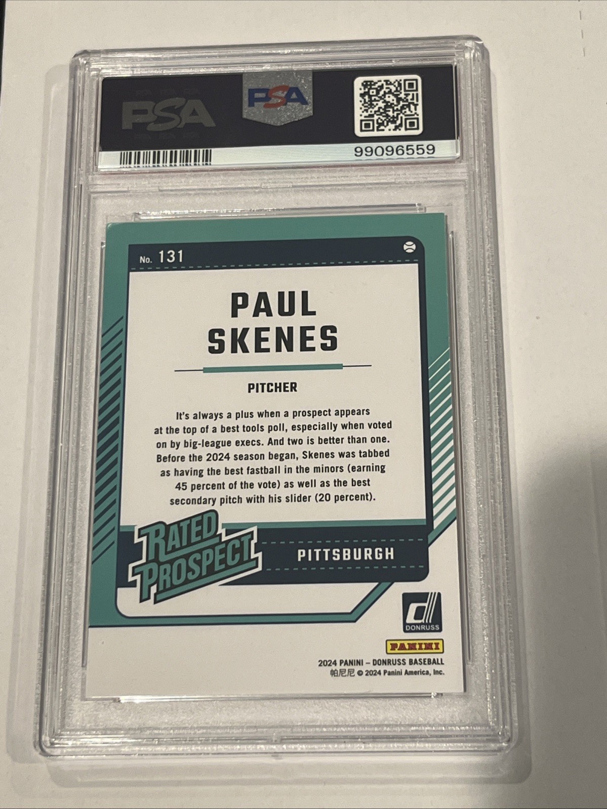 2024 Donruss Paul Skenes Rated Prospect #131 PSA 6 view 2