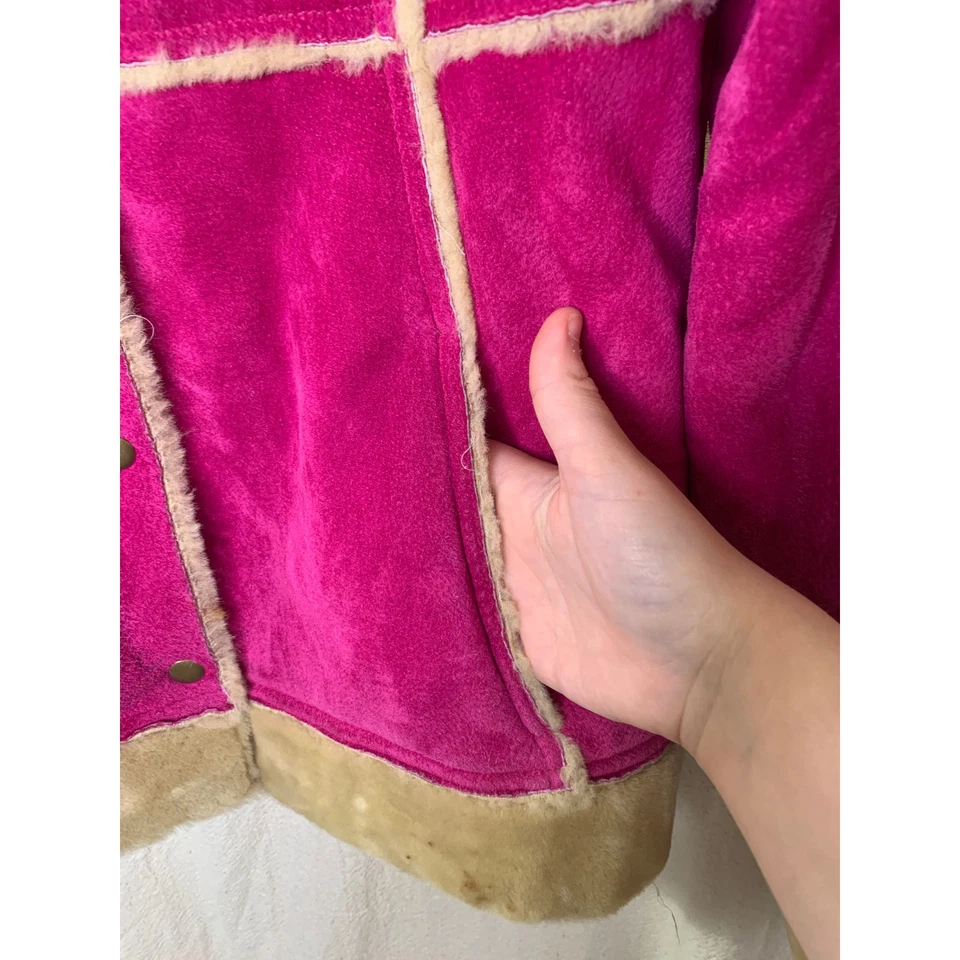 Chaqueta de piel de oveja Barbie Bratz Máxima rosa de cuero gamuza Wilson años 2000 Y2K S Foto 4 de 4