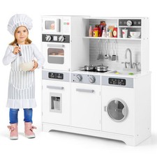 Pretend Play Kitchen Wooden Toy Set Kitchen Accessory Playset with Real Lights S