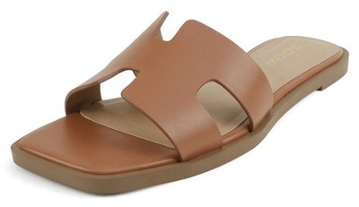 Soda Women Slip-On Sandals H-Band Flat FlipFlops Slides Square KNIT Cognac Brown