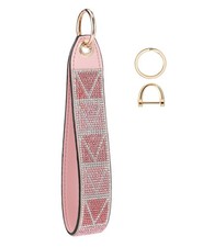 Keychain Wristlet with D-ring: Pink Sparkly Rhinestone for Car Keys and Wallets