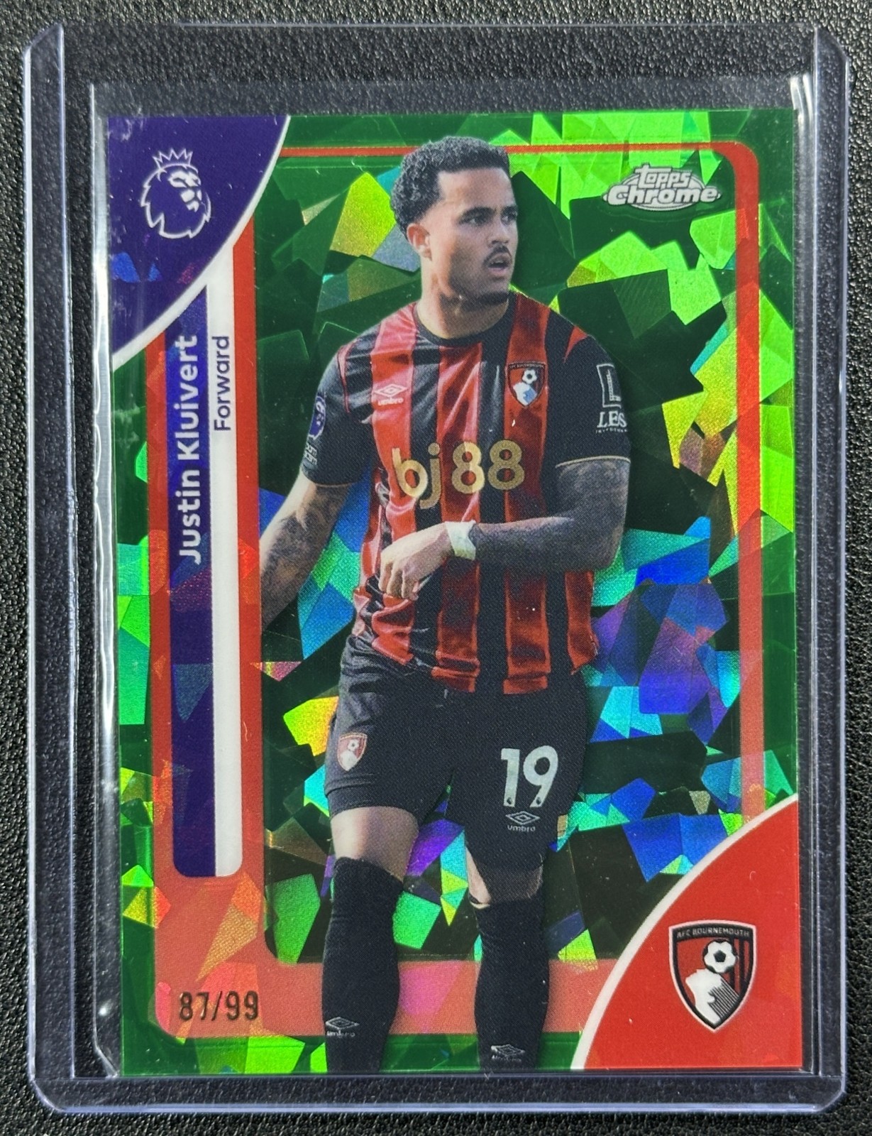 JUSTIN KLUIVERT 2026 TOPPS CHROME SAPPHIRE P/L #1 GREEN REFRACTOR 87/99
