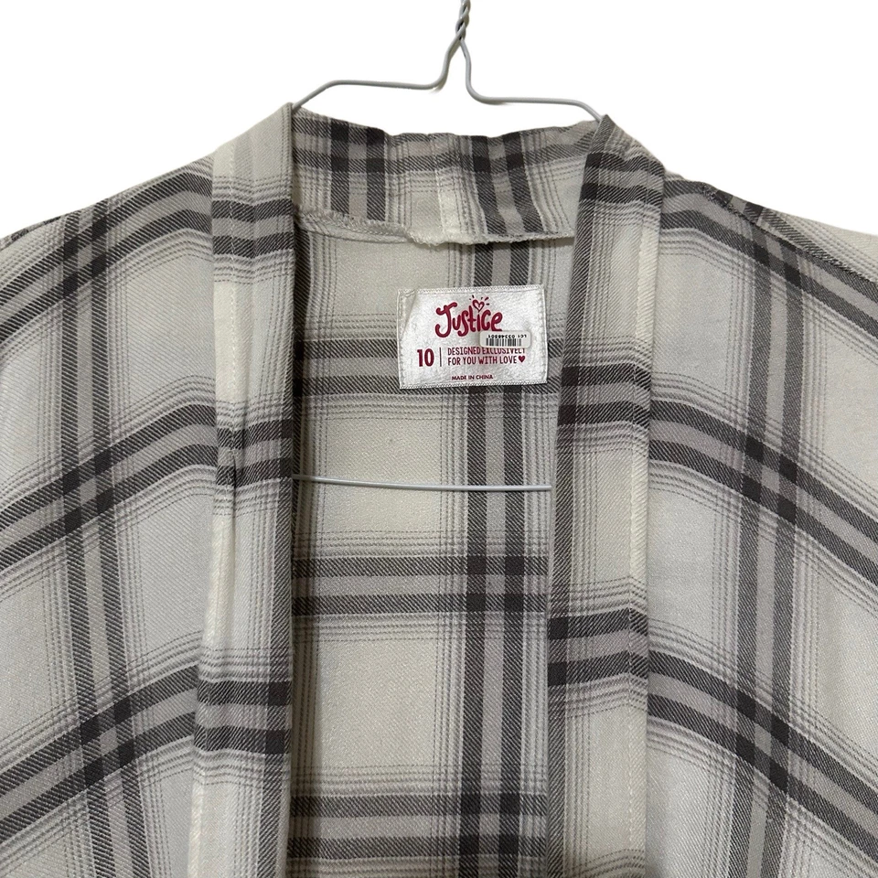 Justice рубашка с открытым передом девочек размер 10 клетку серый/белый 100% вискоза блузка - Изображение 2 из 4