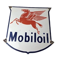 Vintage Mobil Oil Sign - Gasoline Advertising Gas Pump Station Porcelain Sign