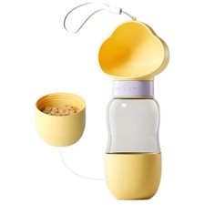 Portable Dog Water Bottle Food Dispenser 2-in-1 Leak Proof Pet Travel Cup Yellow
