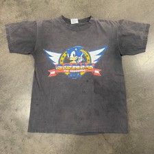 Vintage 1990's Sonic The Hedgehog SEGA Tee Size M Black Fade Grey Made in USA