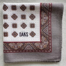 Vintage Handkerchief Cotton Dark Red Geometric Border Damask Pocket Square 17"