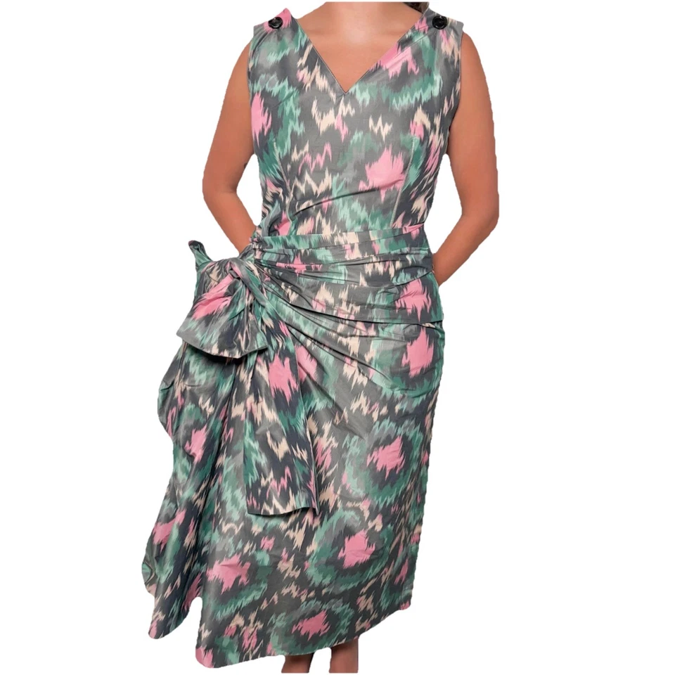 Vestido de cóctel de seda Marni Italy midi Ikat floral lazo con cinturón para mujer talla 40 nuevo con etiquetas Foto 3 de 4