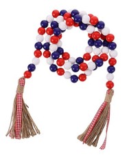 Wood Bead Garland with Rustic Tassels, Farmhouse Wall Hanging Prayer Beads Pa...