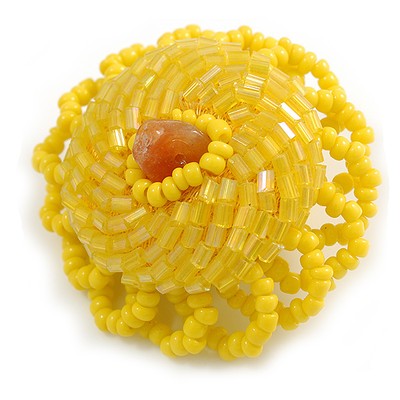 40 mm Durchmesser / Bananengelb Glasperlen Gänseblümchen Blume Flex Ring / Größe M