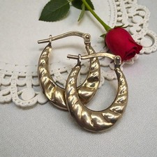 Vintage Designer Gold Vermeil 925 Sterling Silver Ribbed Hoop Huggie Earrings