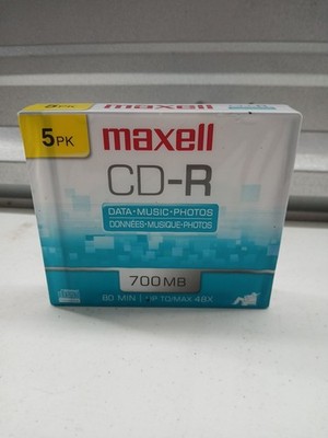 Maxell CD-R Blank Maxdata 80 Min each CDs, 48x max. 700mb  5 Pk - NEW SEALED
