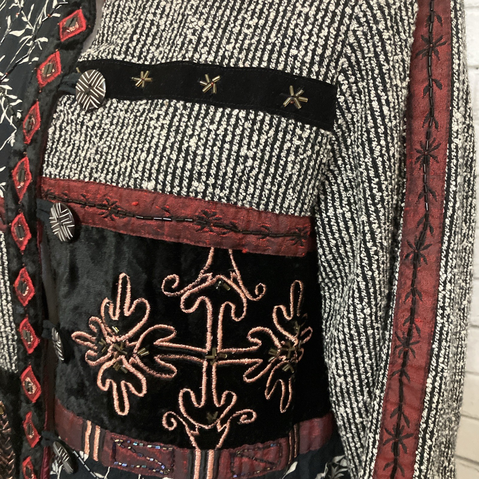 Coldwater Creek Boho Patchwork Beaded jacket Size… - image 3