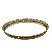 Vintage Oval Brass Floral Filigree Mirror Vanity Perfume Dresser 17"×13" Tray