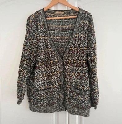 Vintage Strick mit geometrischem Muster schwarz/grau mit gelben & roten Details Gr. XL