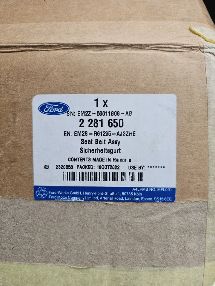 NEW GENUINE FORD GALAXY/SMAX FRONT LEFT LH N/S SEATBELT 2015- 2281650 - Image 3 of 4